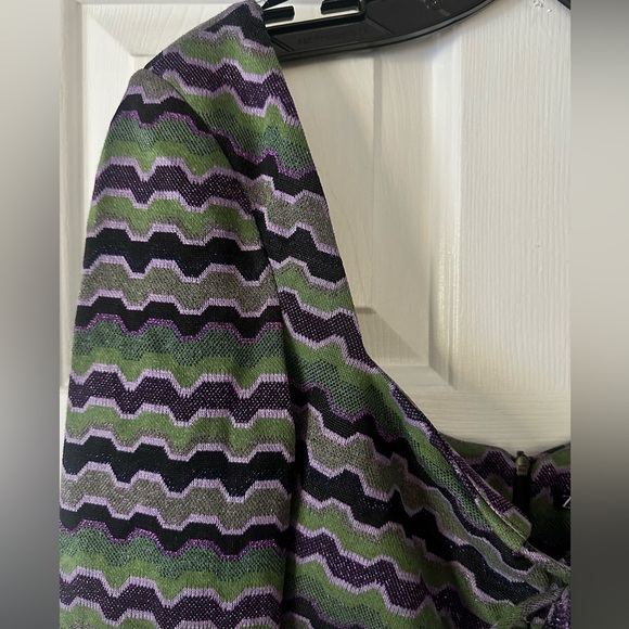 Zara NWOT Green and purple metallic geo stripe mini dress, boho 70s, size small - Picture 6 of 9